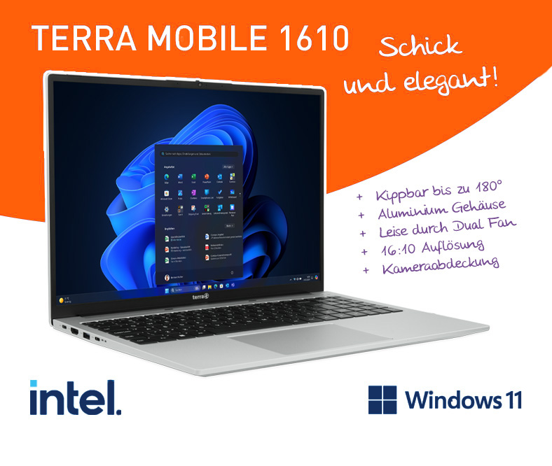 Produktfoto des Terra MOBILE 1610 Laptops mit Windows 11