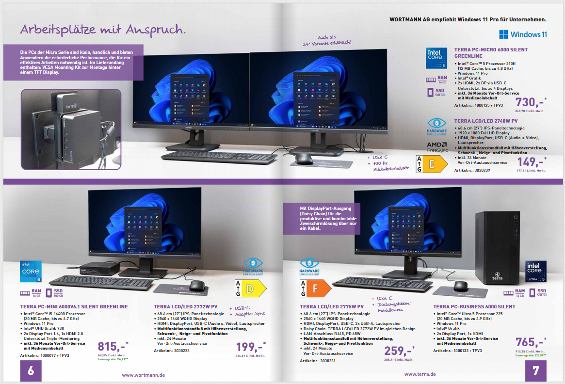 Frontal dargestellter IT-Arbeitsplatz mit TERRA Systemen zur Visualisierung leistungsstarker Unternehmenshardware
